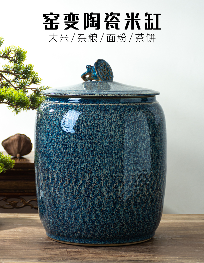 Jingdezhen ceramic barrel with cover home 20 jins 30 kg pack flour barrels of old insect - resistant moistureproof grains storage tank