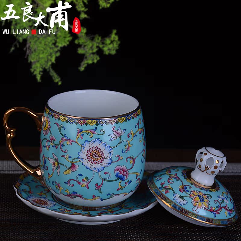 Jingdezhen ceramic boss cup cup tea cup working meeting of the wind box palace restoring ancient ways with cover plate making tea cup