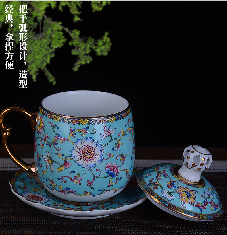 Jingdezhen ceramic boss cup cup tea cup working meeting of the wind box palace restoring ancient ways with cover plate making tea cup