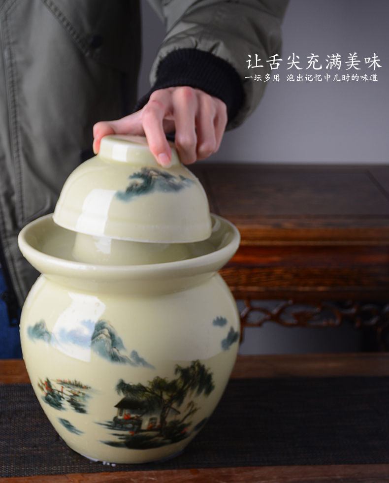 Jingdezhen ceramic pickles preserved salted duck dense eggs pickle jar cylinder old sealed container home with cover storage tank