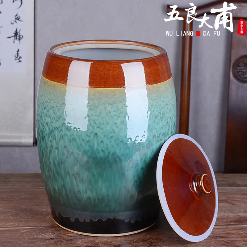 Jingdezhen hand - made ceramic barrel with cover with 25 kg pack old flour barrels archaize wind seal storage tank