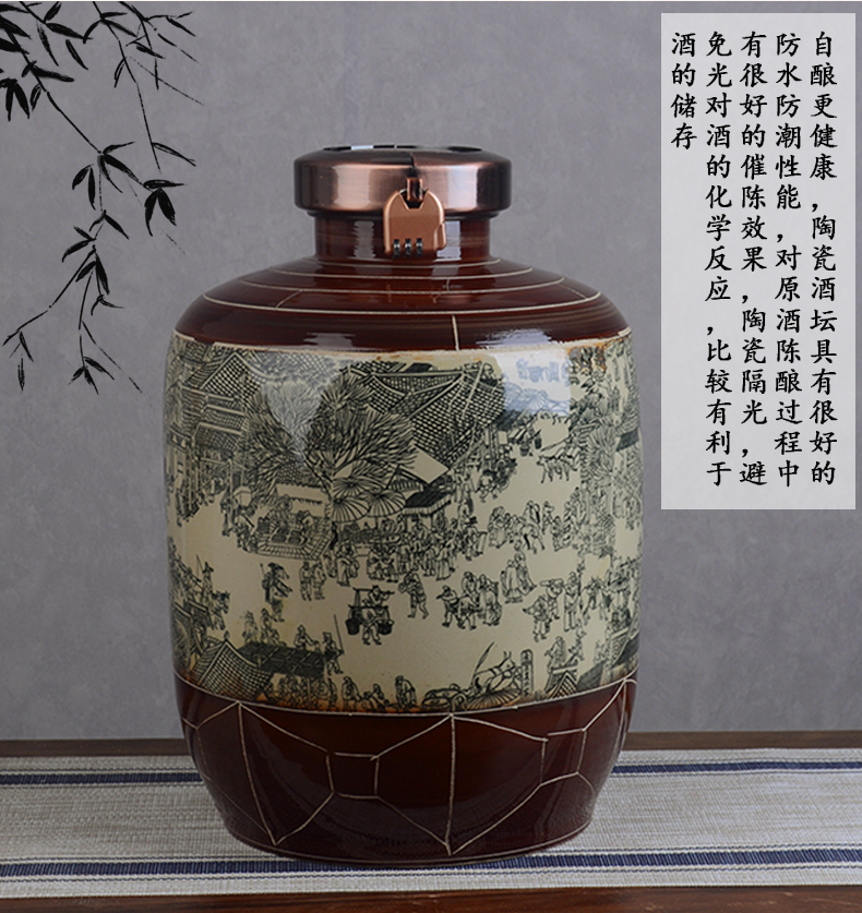 Archaize of jingdezhen ceramic mercifully wine jars home 20 jins 30 jins 50 put liquor cylinder qingming scroll sealed as cans