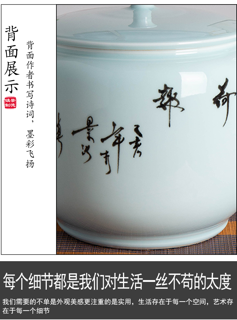 Jingdezhen hand - made ceramic barrel ricer box 20 jins the loaded with cover moistureproof insect - resistant flour barrels household seal pot in the kitchen