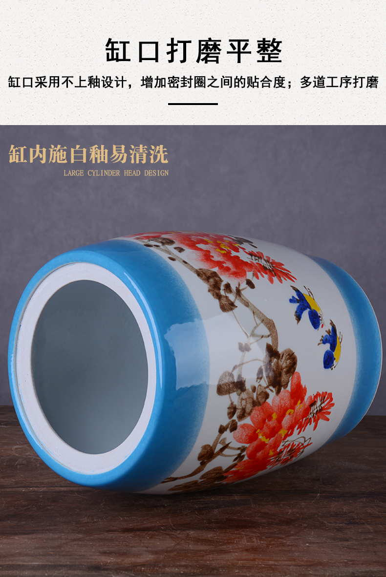 Jingdezhen hand - made ceramic barrel with cover 50 install archaize wind household 25 kg sealed old flour barrels in the kitchen