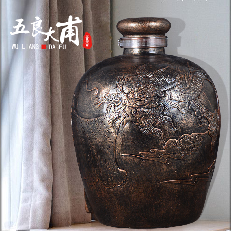 Ceramic jars 20 jins 30 jins of 50 kg terms bottle with tap jingdezhen Ceramic carved dragon it wine jar