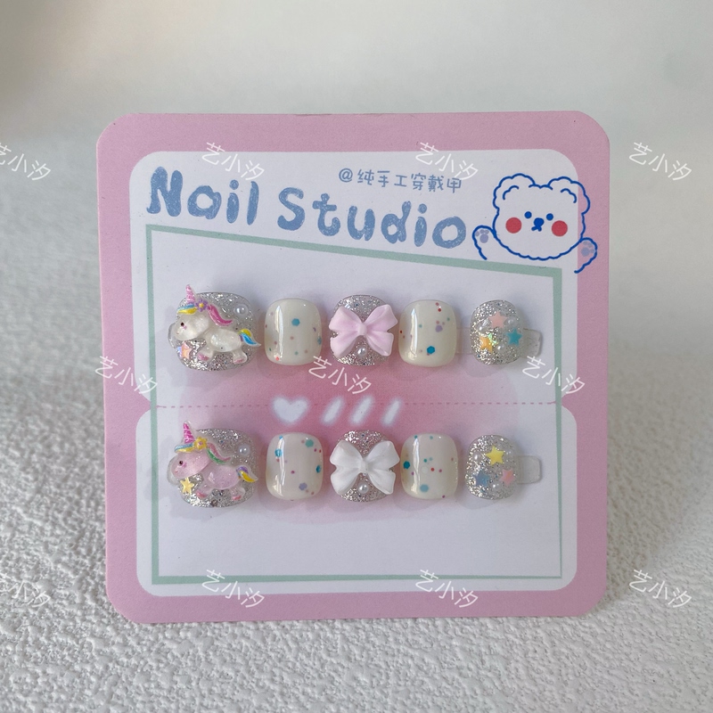 Children's Wearable Nails, New Style, High-End, Cute Cartoon Fake Nail Stickers for Kids Aged 3-10, Children's Nail Art