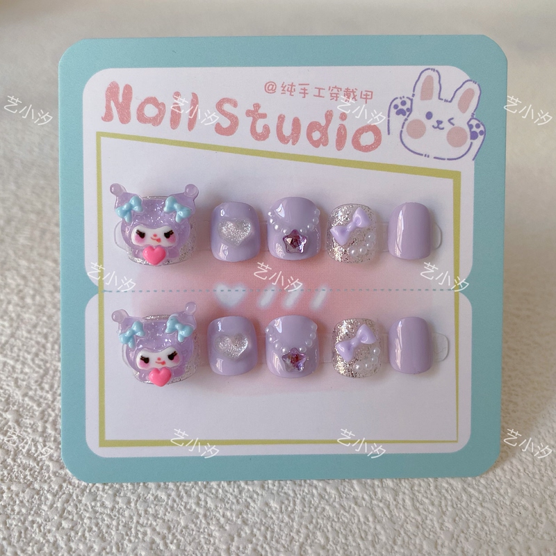Handmade Wearable Nails 2025 New Model Kuromi Sanrio Nail Art Finished Nail Stickers Children's Cartoon Wearable Nails Handmade Wearable Nails 2025 New Model Kuromi Sanrio Nail Art Finished Nail Stickers Children's Cartoon Wearable Nails