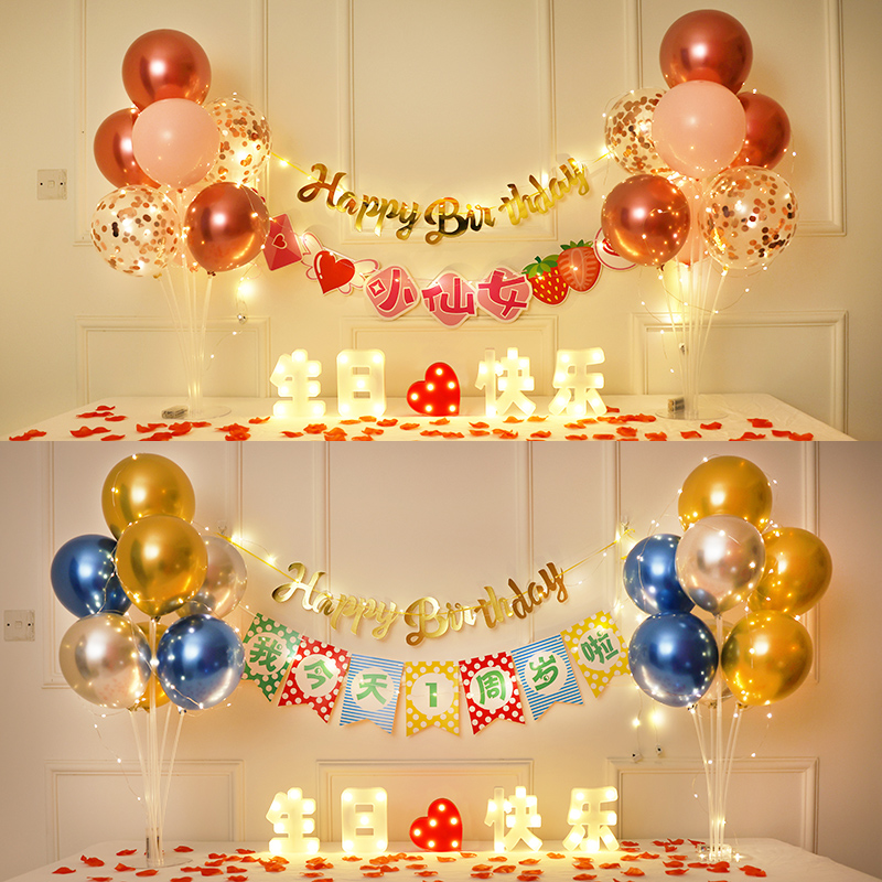 Net Red Happy Birthday Decoration Scene Arrangement Surprise Balloon Party Background Wall Children Baby Boy's birthday girl