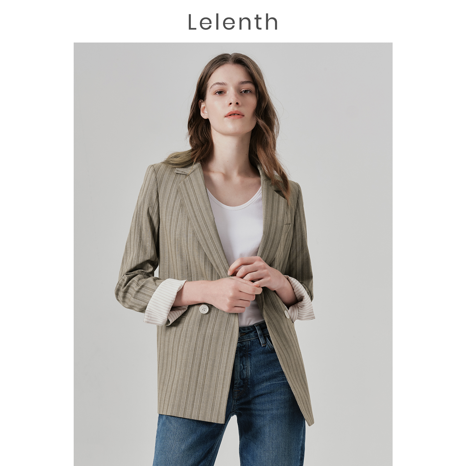 2022 Summer time Fashion Women's Temperament Retro Brown Striped Suit Jacket Inglent Wind Double Exclusive and Loose Suit