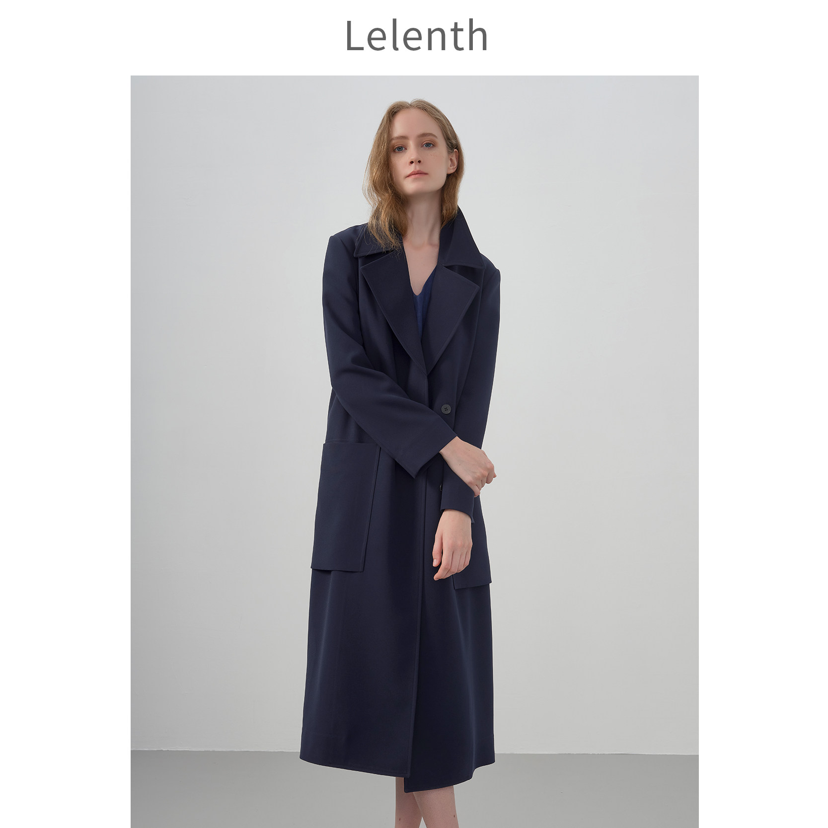 Leren 2021 spring new OL commuter temperament lady Cognitive Ingléo's Deep Blue medium Long version jacket