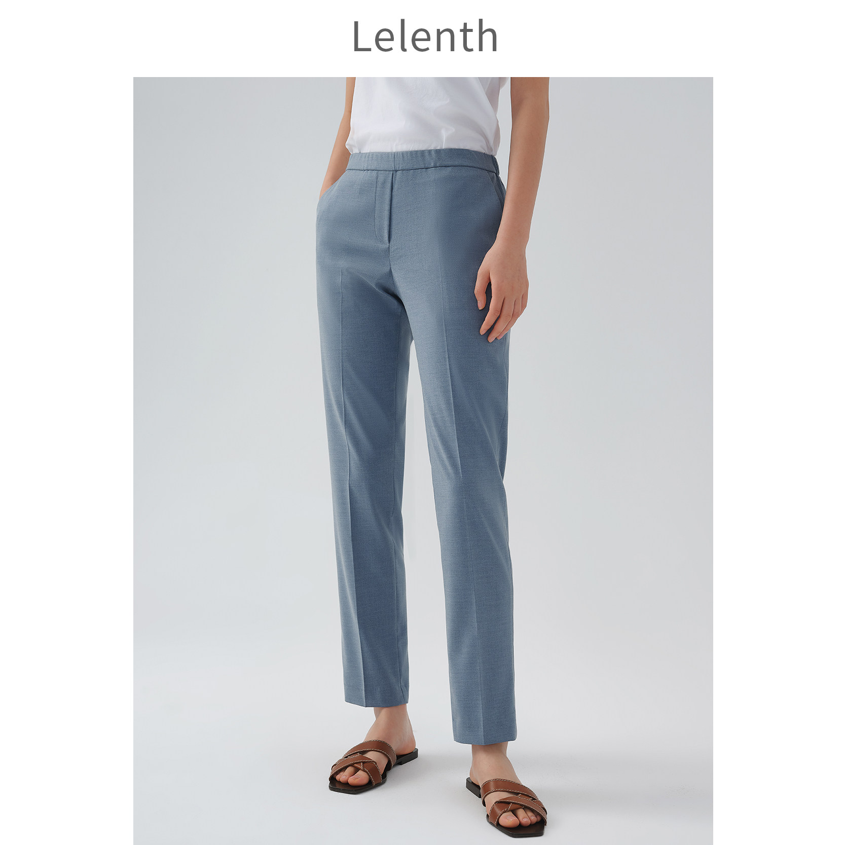 2022 spring summer new commuter brief Straight Silo Western Pants Woman Temperament Slim Loose Waist Blue Loose Casual Pants