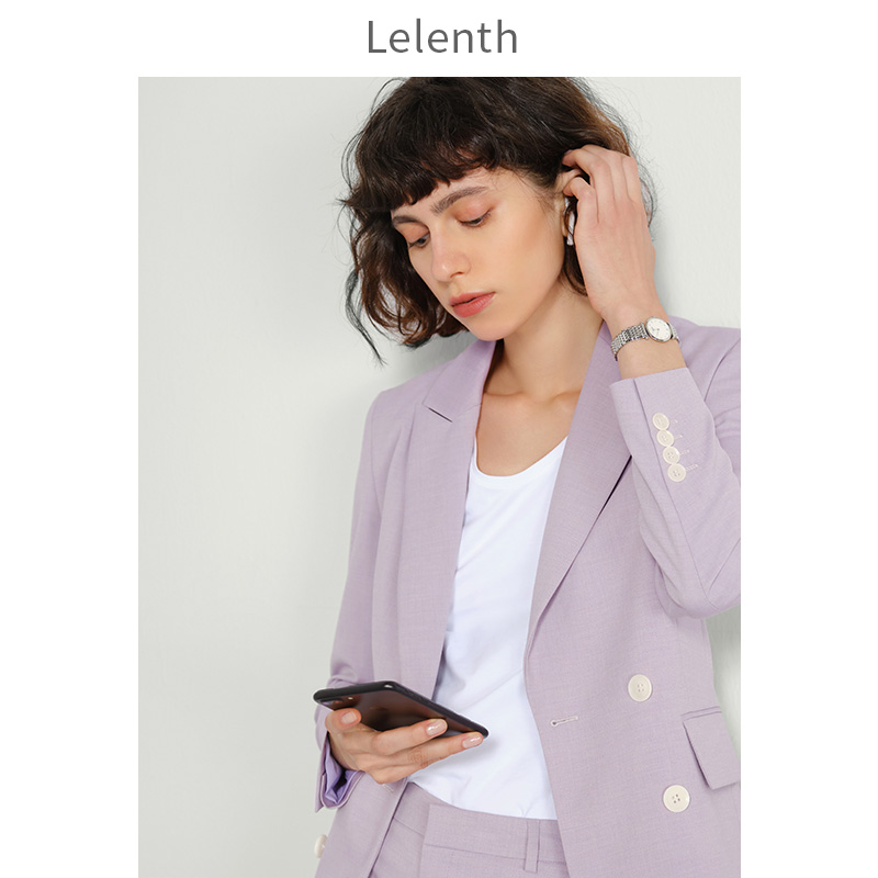 Foggy Blue Casual Suit Woman 2021 Fall new Inn Wind jacket Double-row buckle loose retro temperament ol Western suit