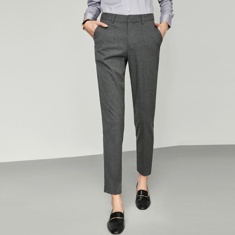 Summer Gray Commuter Trousers for Women, Professional Work Slim-Fit Trousers, Formal Trousers, Straight-Leg Long Pants, Black Suit Pants for Women