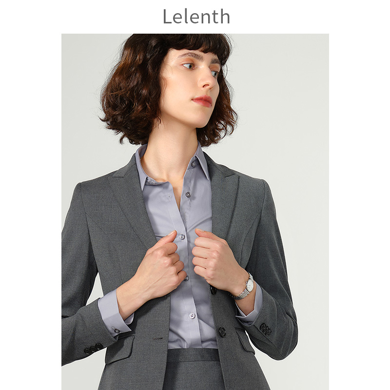Career Small Suit Jacket Women Positive Dress Suit Fall Temperament Grey Business Suit For Work Interview OL Work Clothes