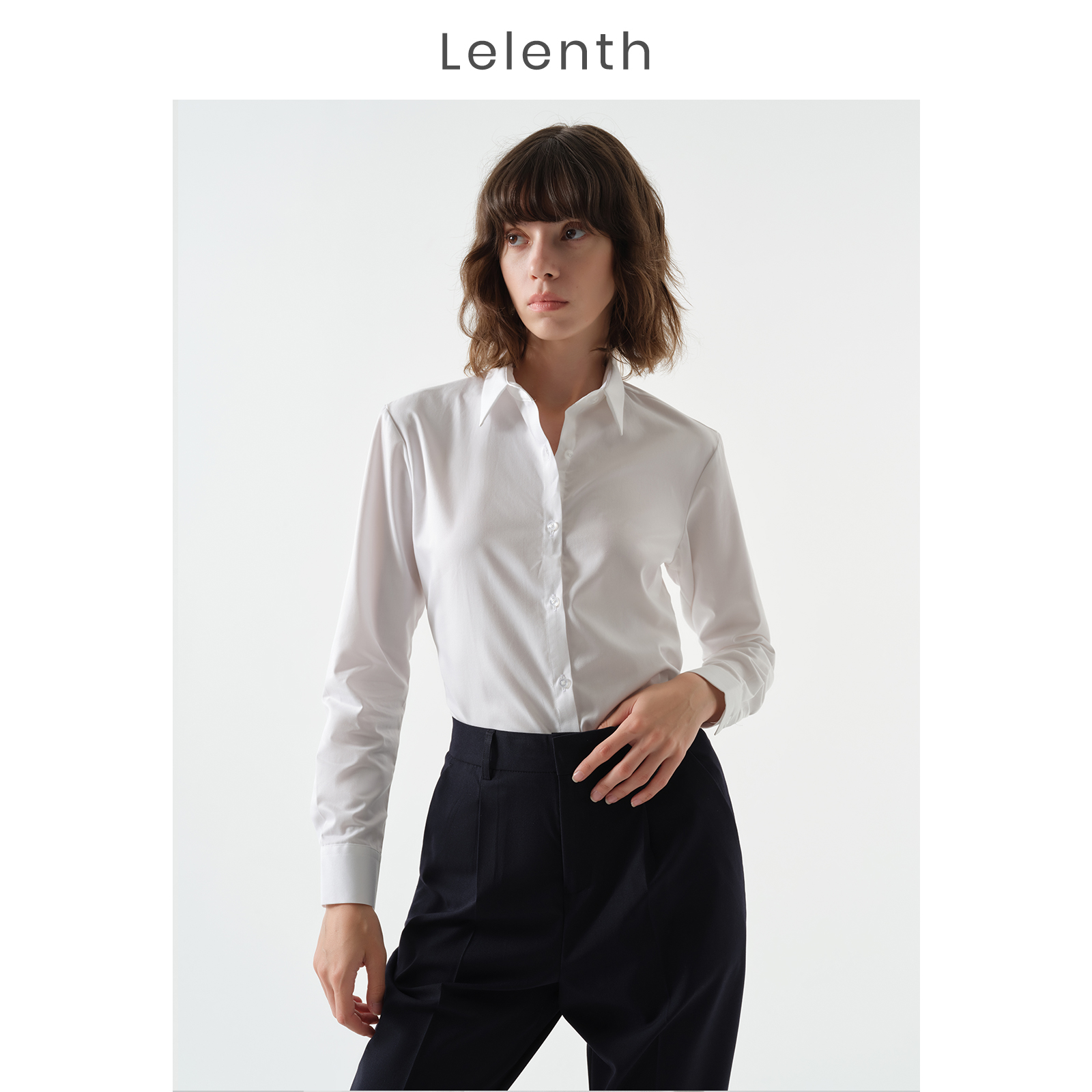 Lailan 通勤白シャツ女性の秋スリムビジネスフォーマル作業服長袖気質プロフェッショナル地下シャツ