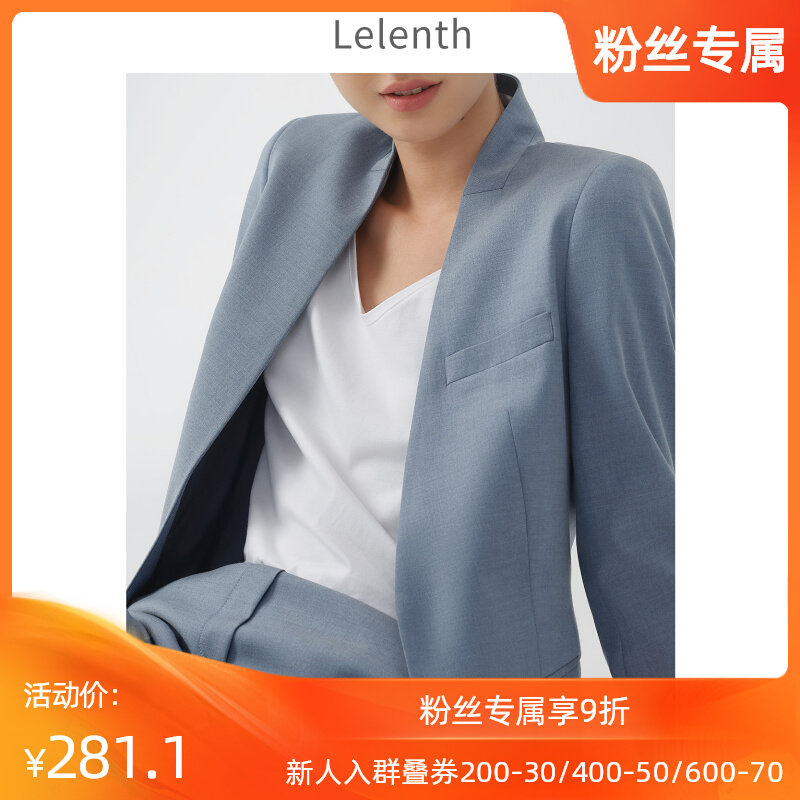 Leren Commute No Collar Suit Jacket Woman 2022 Summer New Temperament Casual Work Long Version Blue West Suit