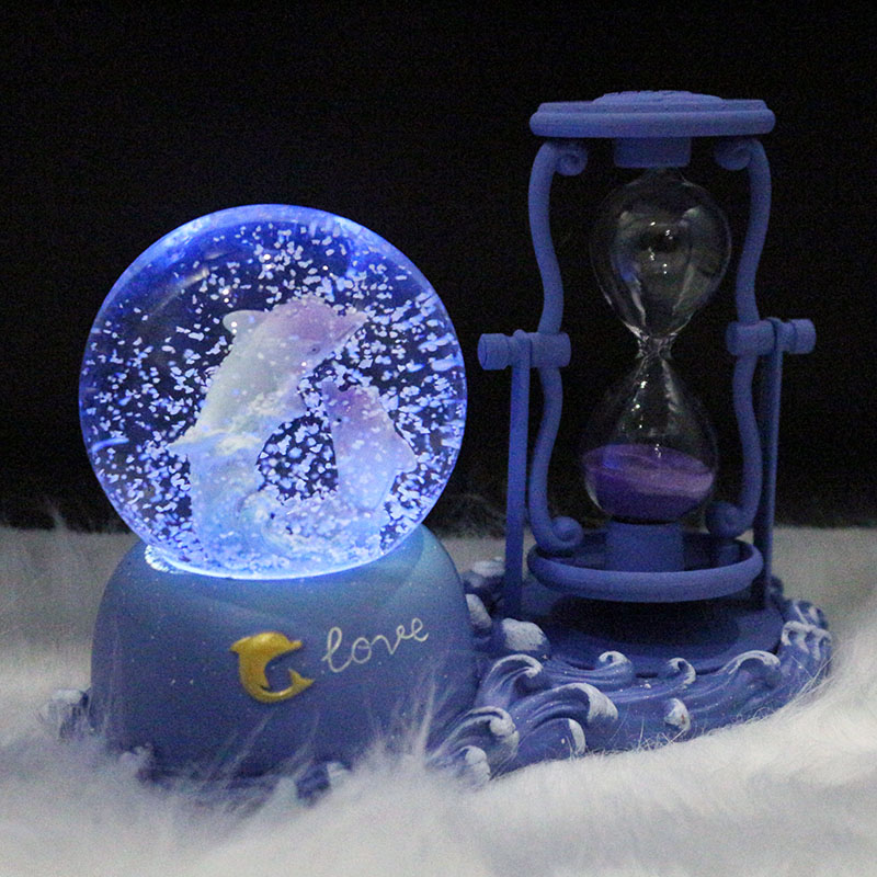 Creative birthday gift for boys and girls music box dolphin hourglass crystal ball for friends, classmates, girlfriends, Christmas gifts