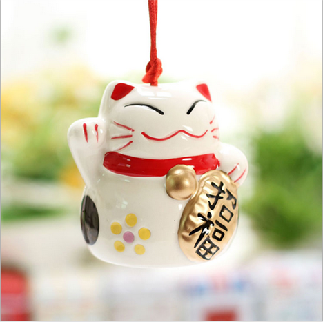 Japanese popular lucky cat ceramic wind chimes creative gifts cute mini car hanging accessories
