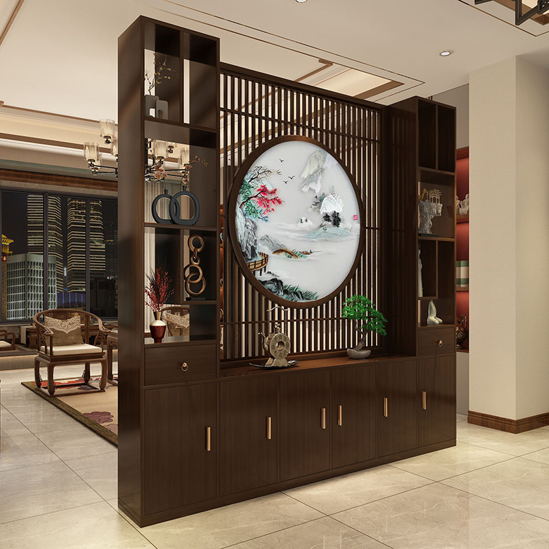 New Chinese Partition Screen Entrance door Shelf Living Room Entrance door shielded Xuanguan partition solid wood Custom Xuan Guan Cabinet-Taobao