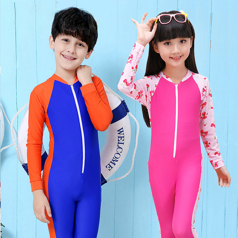 Children's swimsuit girl 2021 summer conjoined child boy diving suit long sleeve sunscreen swimming girl swimsuit