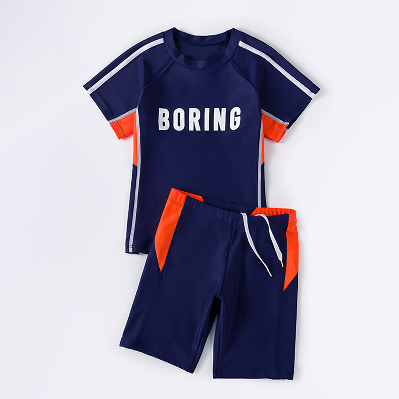 Boy children swimsuit swimming trunks sunscreen Short sleeves Two-style swimming class training suit CUHK Tong professional swimsuit boy