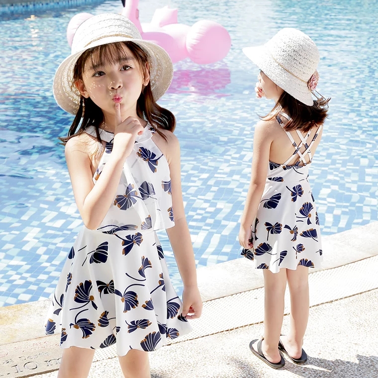 Girls swimsuit Large child split cute baby skirt princess little girl children's new hot spring one-piece swimsuit