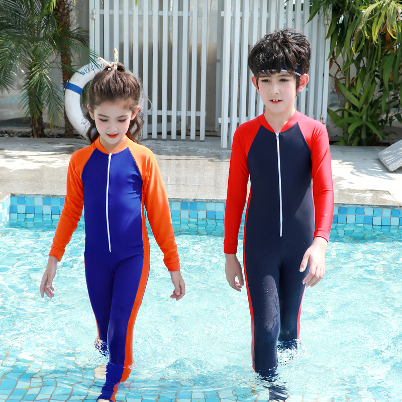 Children's hot spring bathing suit Children's long sleeve one-piece sunscreen quick-drying wetsuit Girls and boys winter swimsuit