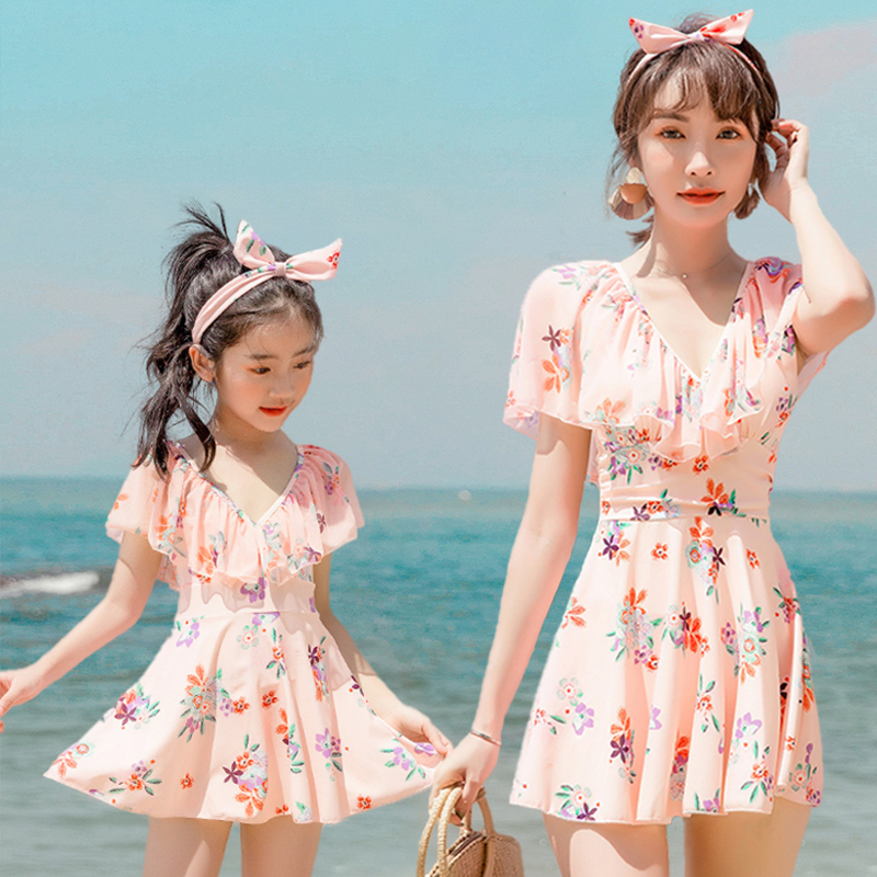 2021 Winter new parent-child family outfit mother and daughter swimsuit one-piece dress baby girl swimsuit female hot spring