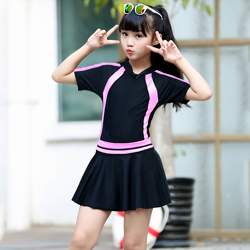 Children's girls' swimsuits one-piece flat skirt style middle and old children 6-15 years old summer swimsuit girls training swimsuits