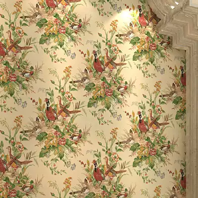 American imported THIBAUT high-end household pure paper wallpaper American pastoral flowers and birds living room bedroom background wallpaper