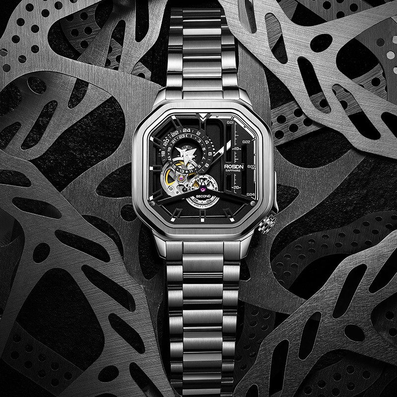 Lawston watch men's square automatic mechanical watch fashion trend cool hollow waterproof men's watch small silver