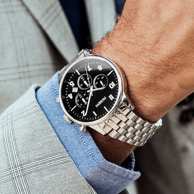 Lauston Watches Men's Gold Quartz Watch Students Waterproof luminous men's watches Top  Branded Steel Band Fashion