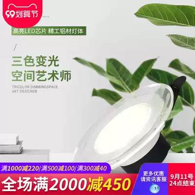 LED Downlight three-color dimming recessed ceiling light household living room ceiling color-changing hole light corridor aisle hole light