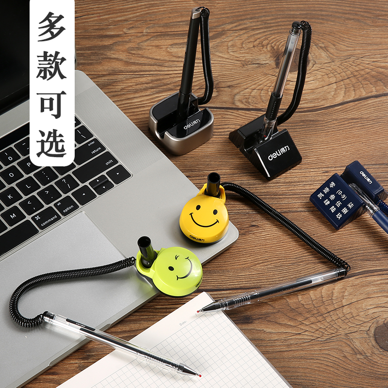 Derritai pen fixed signature pen bank counter with fashionable cute smile face with line gel pen pasted front desk business black carbon ink office supplies stationery bar pen