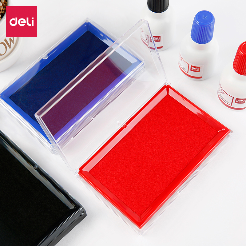 Deli quick-drying ink pad 9864 extra large black mud box Red seal Bank financial office oillable transparent box Copper seal Rubber seal Hand print foot print Hand print Blue sponge print box