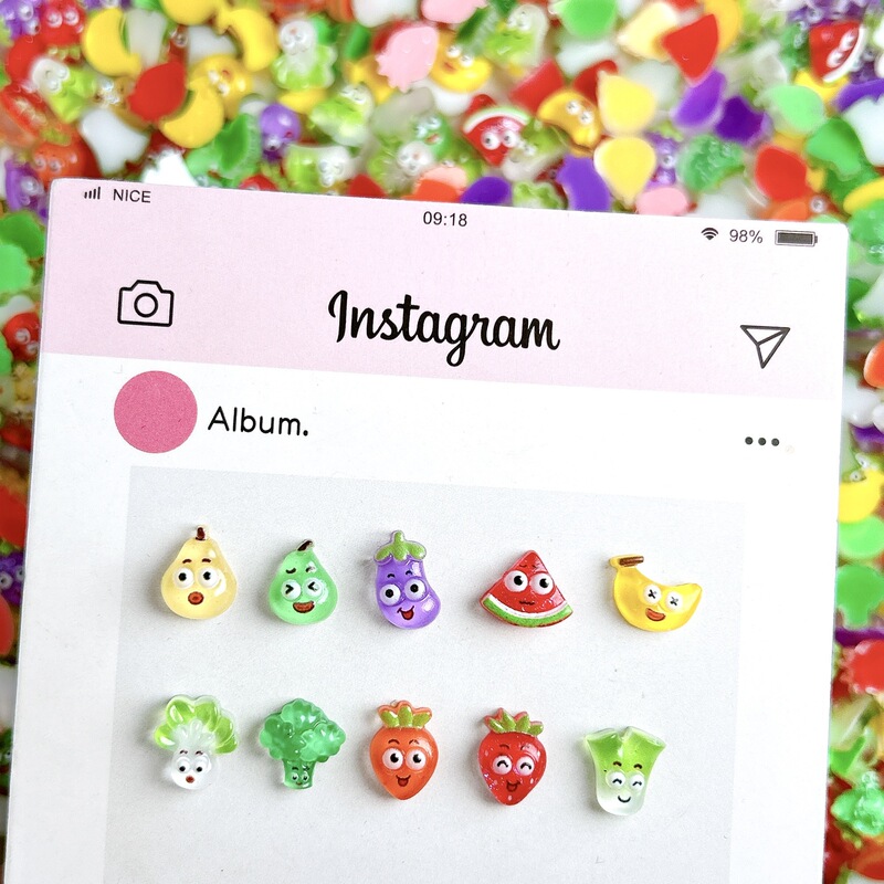 Cute Cartoon Japanese-Style Food and Vegetable Nail Art Decorations, Realistic Fruit Watermelon, Eggplant, Banana Nail Accessories