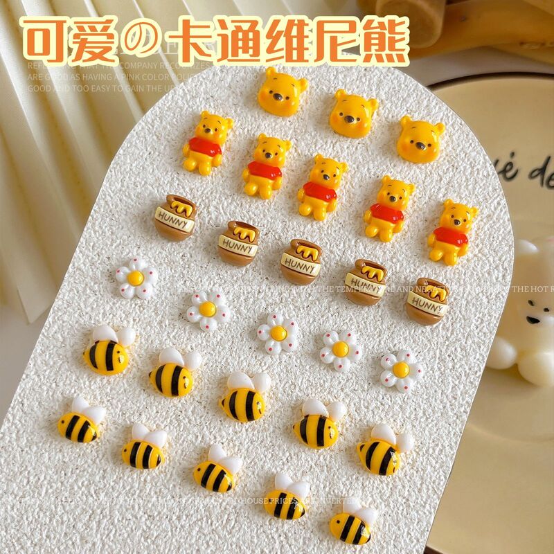 Winnie the Pooh Cartoon Nail Art Accessories Cute New Bear Flower Bee DIY Earrings Hairpin Wearable Nail Accessories