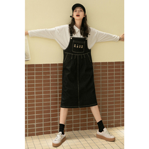 Black Embroidered Denim Skirt Female 2021 New Autumn Dress Loose Korean Long Skirt Student