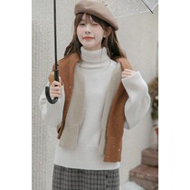 High collar slim slim sweater women 2021 autumn and winter New Japanese lazy wind solid color thick pullover base shirt