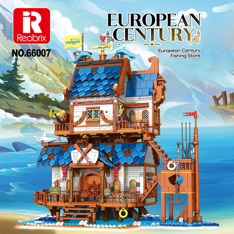 Reobrix Cross Border 66007 European Street View Ancient Building Fishing House Model Puzzle Assembly Building Blocks Trade Toys