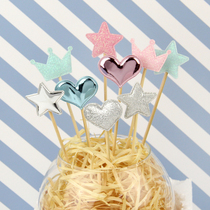 Baking cake decoration glitter love star crown bow decoration plug-in dessert table dress up 5pcs