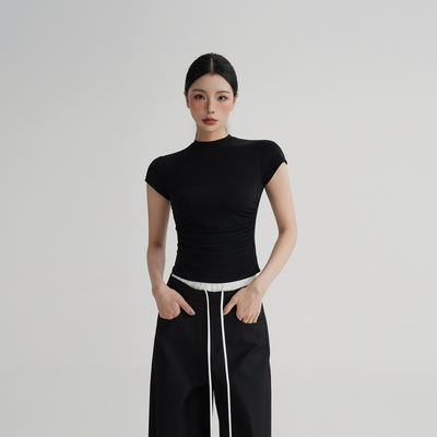 SRYS AME Tencel Modal shoulder-length, belt-cinching, slimming short top, round-neck, short-sleeved T-shirt, new summer for women