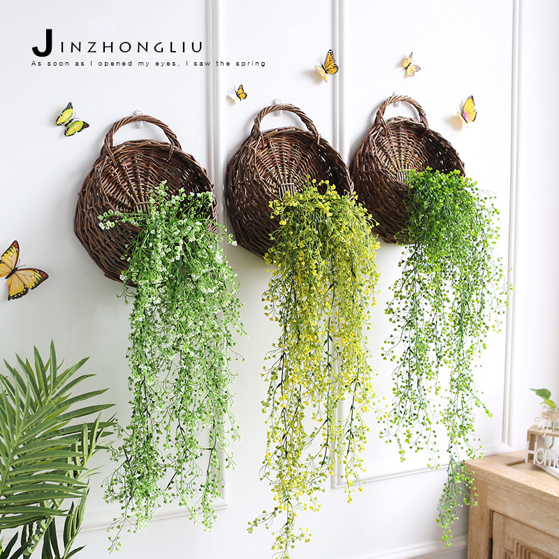 Usd 9 86 Past Wall Decoration Hanging Basket Wicker Past Wall Decoration Hanging Basket Wicker Flower Pot Simulation Plant Firefly