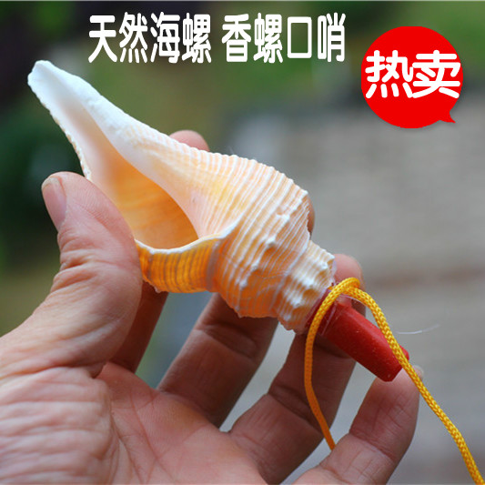Natural conch shell craft jewelry small fragrant snail horn whistle with rope children's gift toy coral