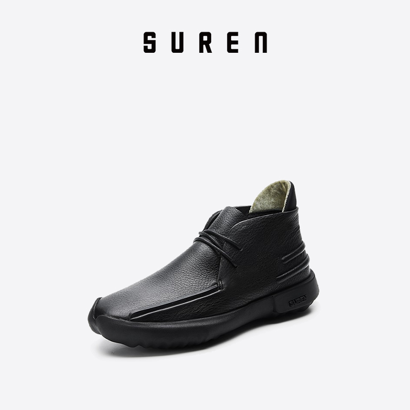 Vegetarian SUREEN autumn winter new lacing short boots Men's black boots genuine leather and nude boots masculine warm 098