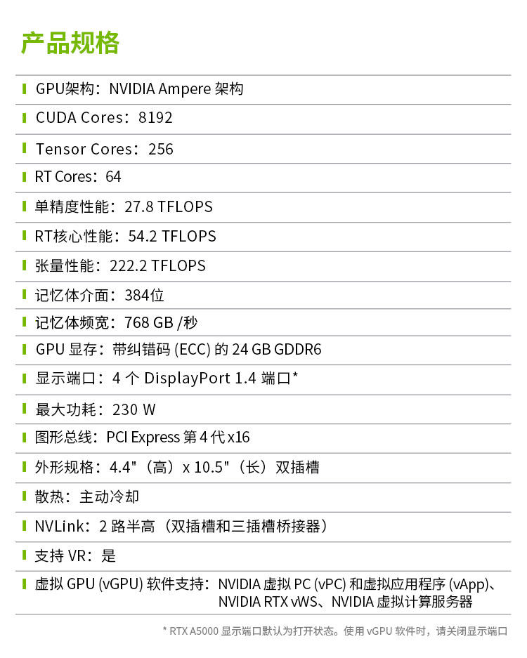 Видеокарта 丽台 rtx a5000 24g gddr6 科学可视化/大型数据处理/深度学习