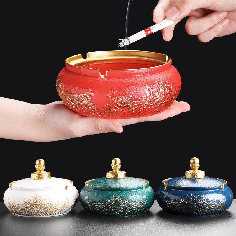 Smoking Ashtray Anti-Fly Ash Ceramic Creative Personality Fashion Windproof Large Living Room Eu Style Trend Home With Lid