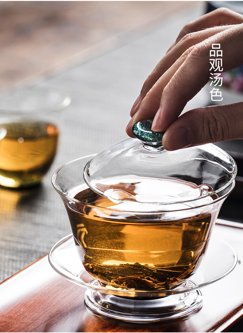 It still fang glass tureen kung fu tea set three to make tea tea cup large transparent heat - resistant high - temperature household