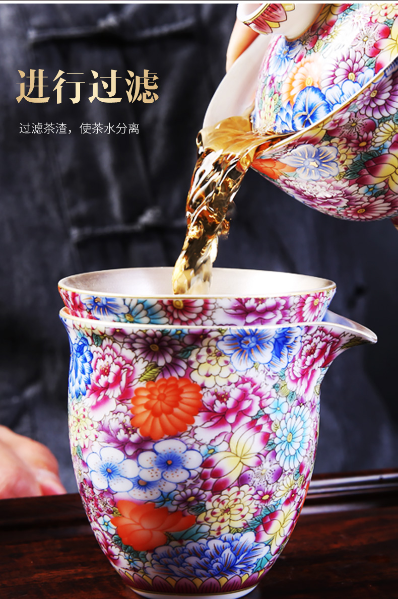 It still fang home tasted silver gilding kung fu tea tea set ceramic enamel teapot tea silver restoring ancient ways