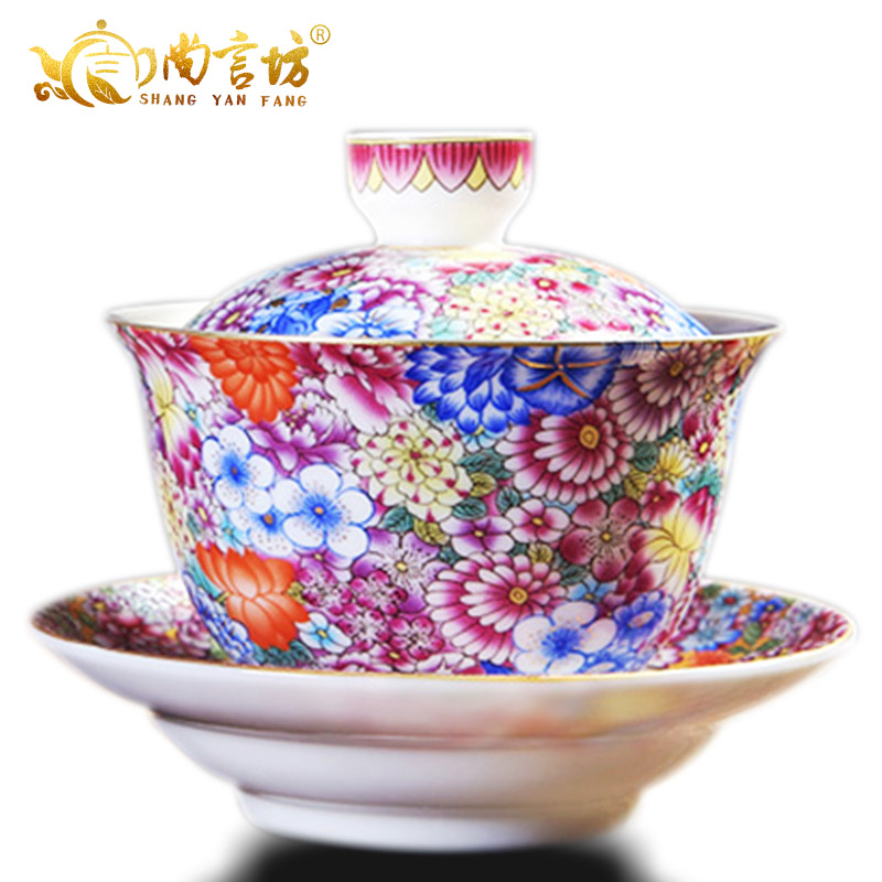 It still fang home tasted silver gilding kung fu tea tea set ceramic enamel teapot tea silver restoring ancient ways